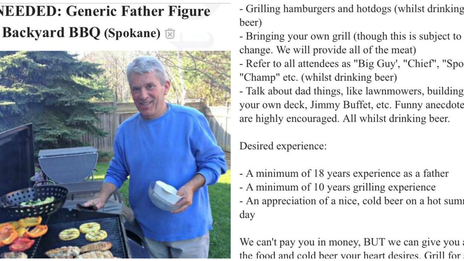 These Young Men Posted a Hysterical Ad for a Generic Father Figure for Their Barbecue picture image