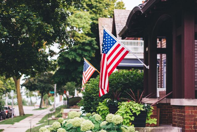 Flag of the united states, Flag, Home, Leaf, Tree, House, Architecture, Flag Day (USA), Building, Neighbourhood, 