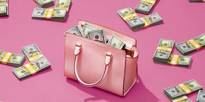 Bag, Pink, Fashion accessory, Handbag, Money, Coin purse, Wallet, Currency, Material property, Cash, 