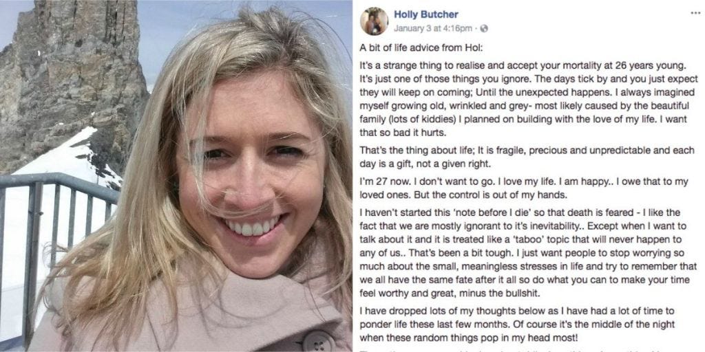27 Year Old Cancer Patient s Life Advice Goes Viral Holly Butcher s 27 Year Old Cancer Patient s Life Advice Goes Viral Holly Butcher s