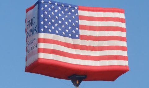 Blue, Flag, Daytime, Natural environment, Event, Flag of the united states, Red, Atmosphere, Photograph, White, 