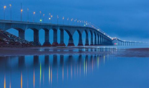 Body of water, Blue, Bridge, Reflection, Architecture, Infrastructure, Fixed link, Arch, Night, Landmark, 