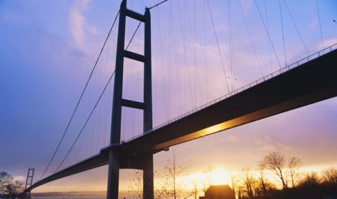 Sky, Bridge, Suspension bridge, Infrastructure, Cable-stayed bridge, Dusk, Evening, Horizon, Sunlight, Beam bridge, 