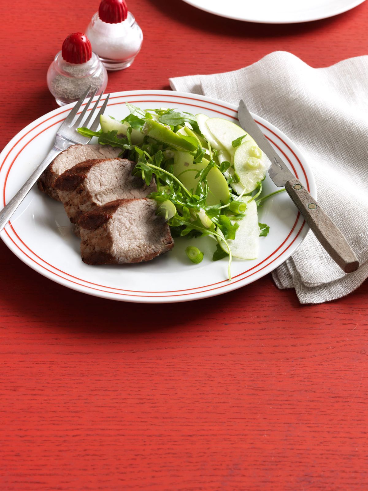 seared pork with horseradish apple salad