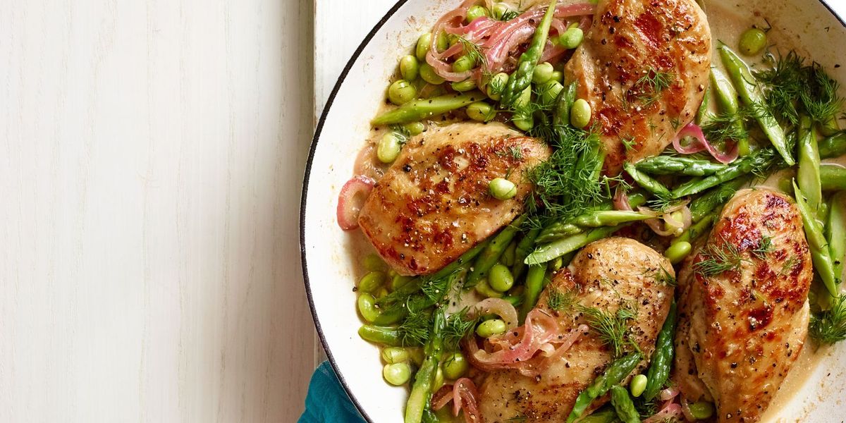 One Pan Spring Chicken with Asparagus and Edamame Recipe