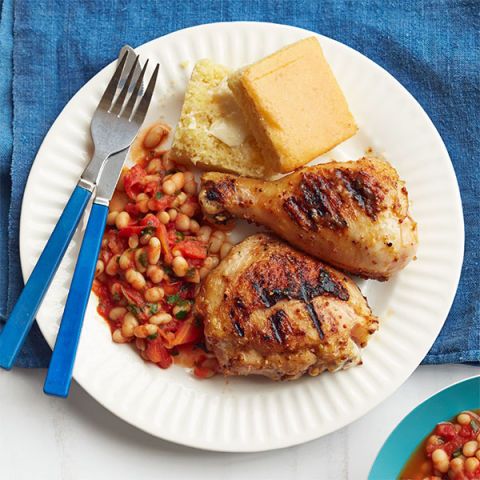 double mustard and honey glazed chicken with baked beans