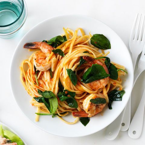 Shrimp Linguine with Sundried Tomato Pesto and Spinach Recipe