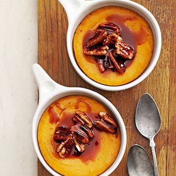 sweet potato spoon bread with caramel pecan topping