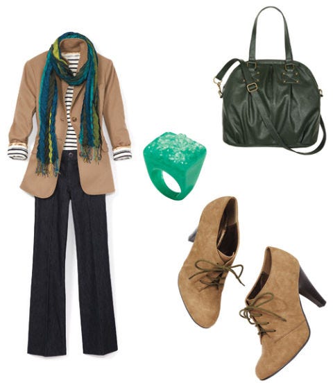 tan and green outfit