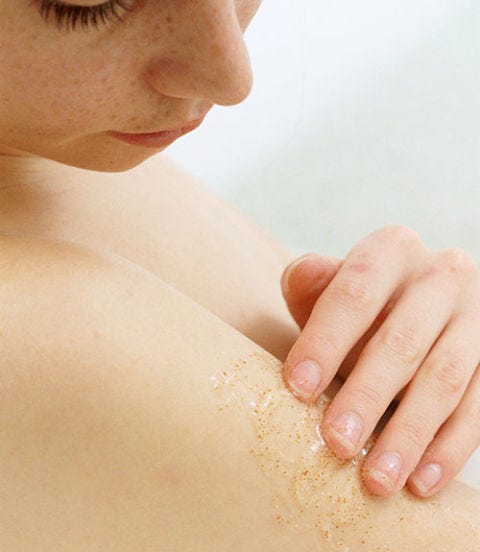1. Exfoliate. woman exfoliating