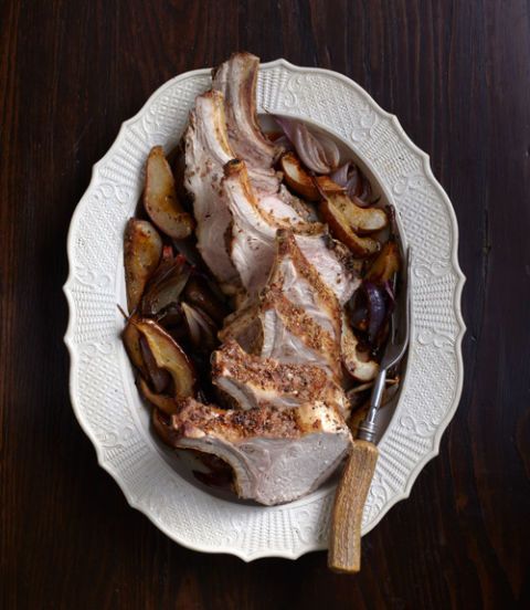Fennel-and-Garlic-Roast-Pork-Loin-with-Red-Onions-and-Pears-Recipe