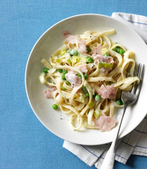 Leftover Ham Reipes Creamy Pasta with Leeks, Peas & Ham