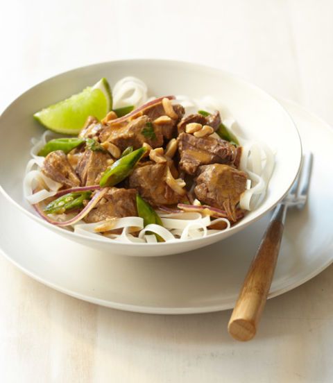Slow Cooker Coconut Beef with Rice Noodles