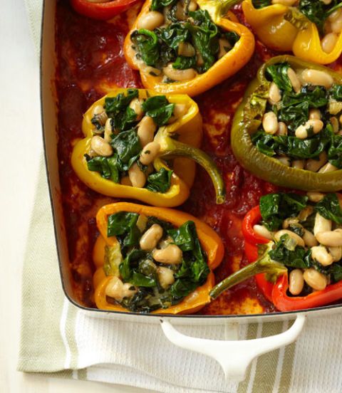 vegetarian thanksgiving Cheesy Stuffed Peppers with White Beans