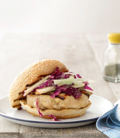 miso glazed chicken burgers with cabbage apple slaw