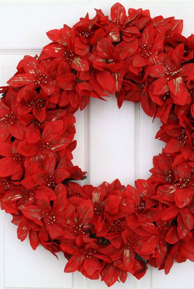 An Easy DIY Red Flower Christmas Wreath - Celebrate & Decorate