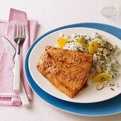 Sweet And Tangy Glazed Salmon With Orange Almond Rice Recipe