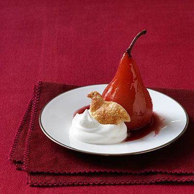 cranberry poached pears and partridge crisps