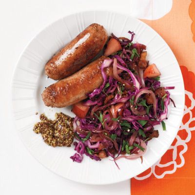 sausage and sauteed red cabbage and apples
