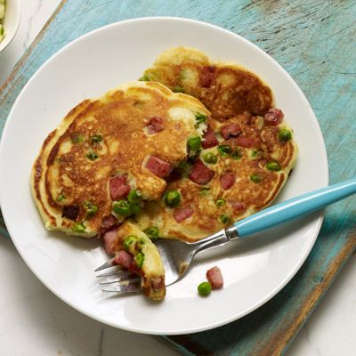 ham and pea pancakes with chive butter