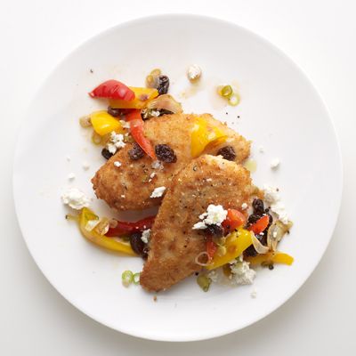 Chicken Cutlets with Sauteed Bell Peppers and Feta