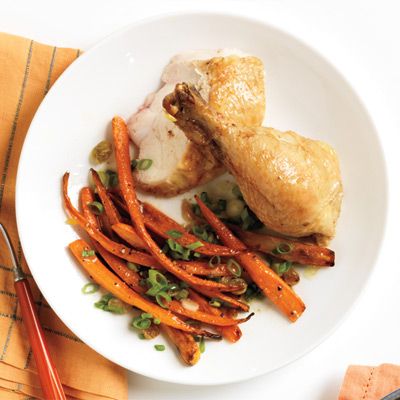 rosemary roast chicken and orange scallion carrots