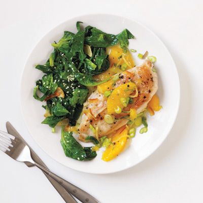 orange ginger chicken with spinach