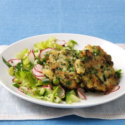 chopped salad with couscous fritters