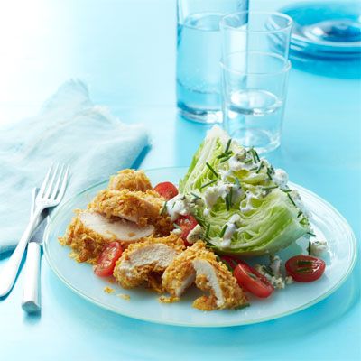 crispy chicken salad with buttermilk blue cheese dressing
