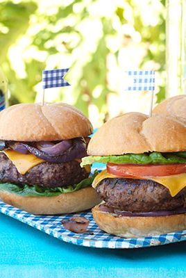 grilling recipes redeye rubbed burgers with worcestershire glazed onions