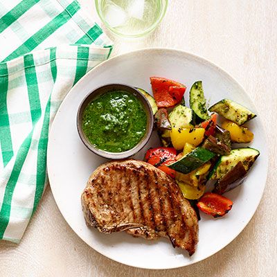 grilled pork chops and ratatouille