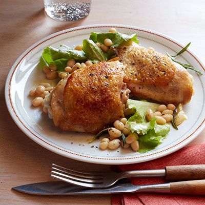 crispy chicken thighs with lemony escarole salad