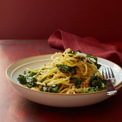 spaghetti with parmesan roasted broccolini