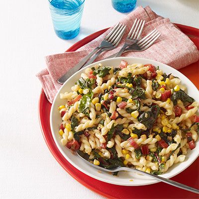 pasta with garlicky swiss chard and corn