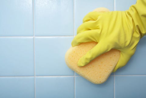 Myth: You can wipe up cleaning spray immediately. hand cleaning wall