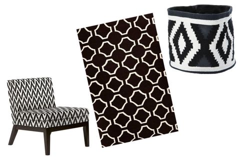 black-and-white print decor