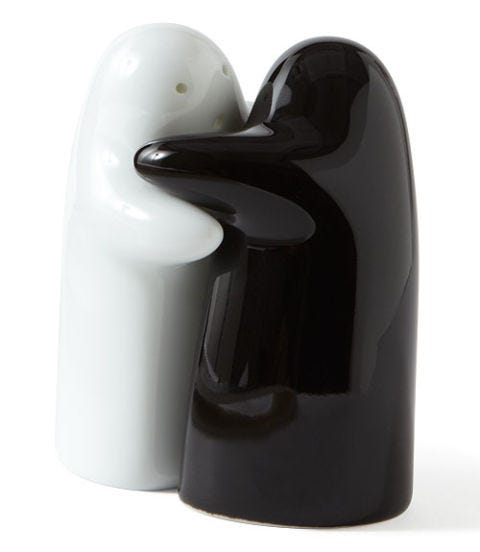 <p>For a rustic touch, put out these <strong>Apple and Pear salt and pepper cellars</strong>. $28; <em><a href="http://www.roostco.com/" target="_blank">RoostCo.com</a></em></p>