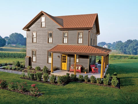 An Iconic Restoration <p>"Happily, we have a choice in this country," says designer David Drummond. "We don't all have to live in brand-new McMansions." Drummond's choice is a revolving door of restoration projects, the latest of which is an 1880s farmhouse in Pennsylvania's Lancaster Country. "This house was sitting vacant on the side of the road when I first saw it," recalls Drummond. "After I purchased the land, I had the house moved about 200 yards back from the road and turned to face the beautiful fields behind it. </p> <p><strong>In this photo:</strong> A new wraparound back porch and a striking metal roof gave the simple structure the grace and detail it lacked—not to mention a welcome outdoor living area.</p>