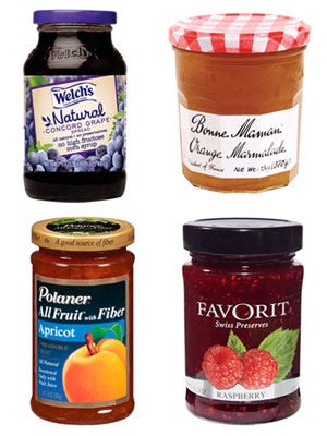 Spread the Love <p>Get ready for a jam session—a fruit jam session, that is. Perfect for spreading on your morning toast or enjoying with an after-dinner treat, flavor-packed preserves are sure to satisfy your taste buds. Find out what sets apart different fruit spreads and see which ones topped our list of favorites. </p> <p><strong>WHAT'S THE DIFFERENCE?</strong></p> <p>Most fruit spreads are made from a mixture of fruit, sugar, acid and pectin (a fiber that helps fruit thicken and gel).</p> <p><strong>JELLY</strong></p> <p>Made with fruit juice, it's semitransparent and jiggly.</p> <p><strong>JAM</strong></p> <p>Contains pieces of fruit and has a thick consistency.</p> <p><strong>PRESERVES/CONSERVES</strong></p> <p>Made from whole or large pieces of fruit (conserves contain a combination of fruits).</p> <p><strong>MARMALADE</strong></p> <p>A citrus spread similar to jelly but also containing fruit rind and pulp.</p> <p><strong>FRUIT BUTTER</strong></p> <p>These don't contain dairy—just fruit and sugar (and sometimes spices) cooked down to a thick, spreadable texture.</p> <p>Click through to learn more about the flavorful fruit jams, jellies and preserves <em>Woman's Day</em> editors loved most.</p>