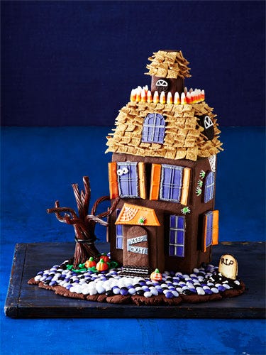 chocolate cookie walls and candy decorations make this haunted house frightfully delicious