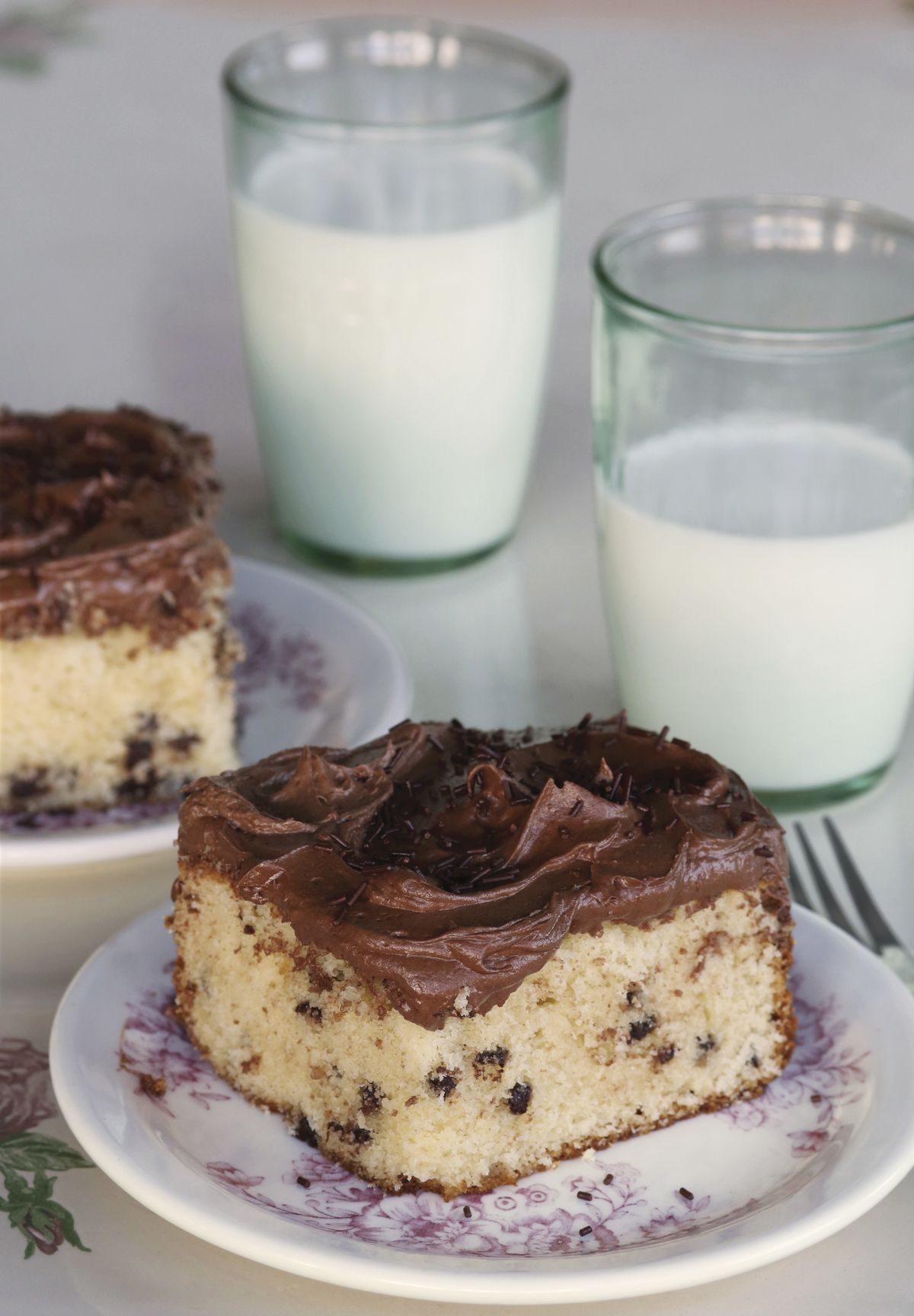 chocolate chip cake with classic chocolate buttercream