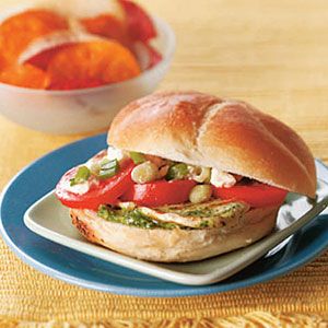 Pesto Chicken Sandwiches with Tomato Feta Salad