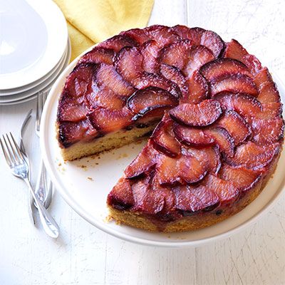 Upside-down browned butter plum cake with buttermilk ice c… | Flickr