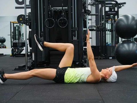 Strength training, Physical fitness, Gym, Exercise equipment, Shoulder, Human leg, Leg, Fitness professional, Thigh, Arm, 